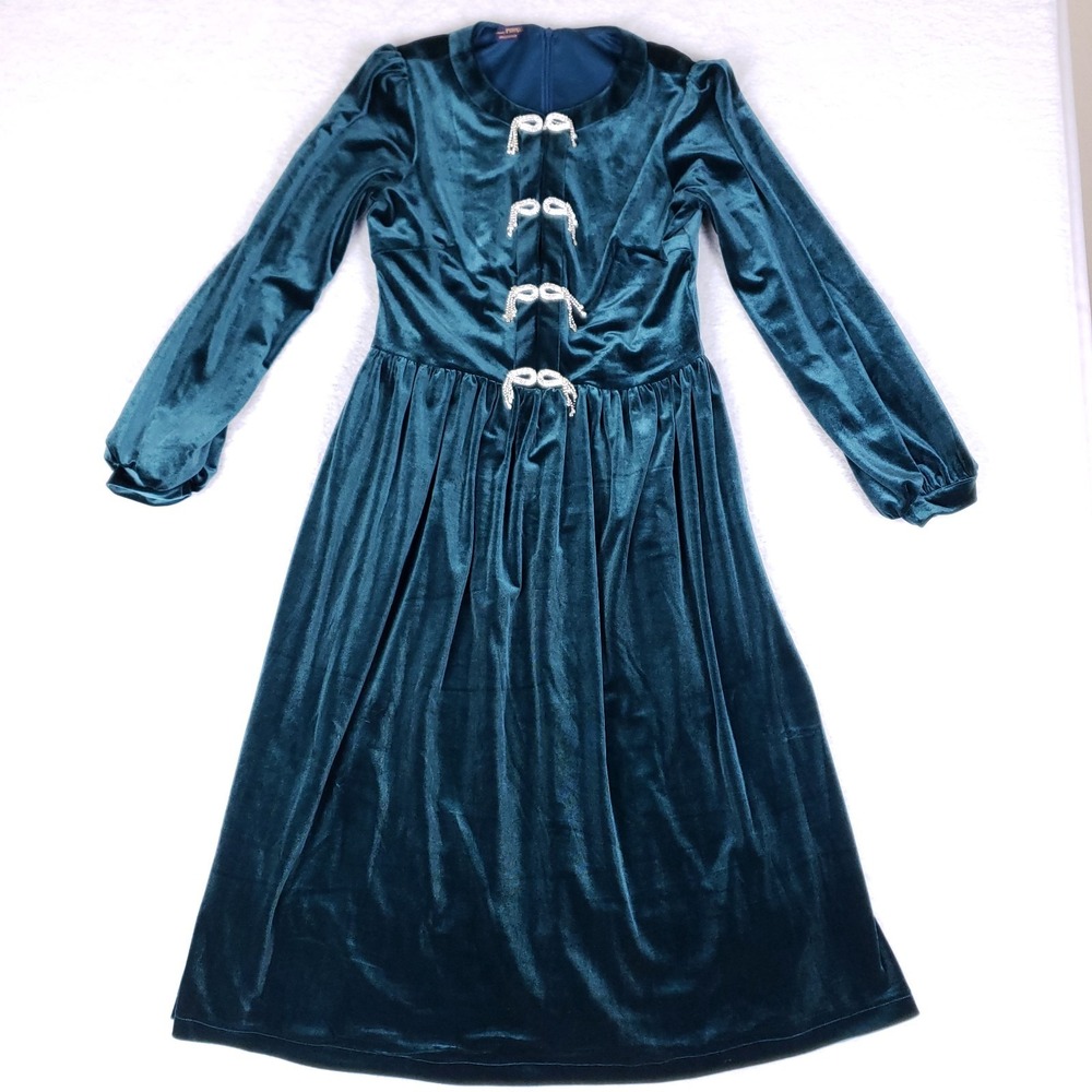 Teal Velvet Maxi Dress Long Sleeve Vintage Inspired Gothic Cosplay Retro‎ Formal
